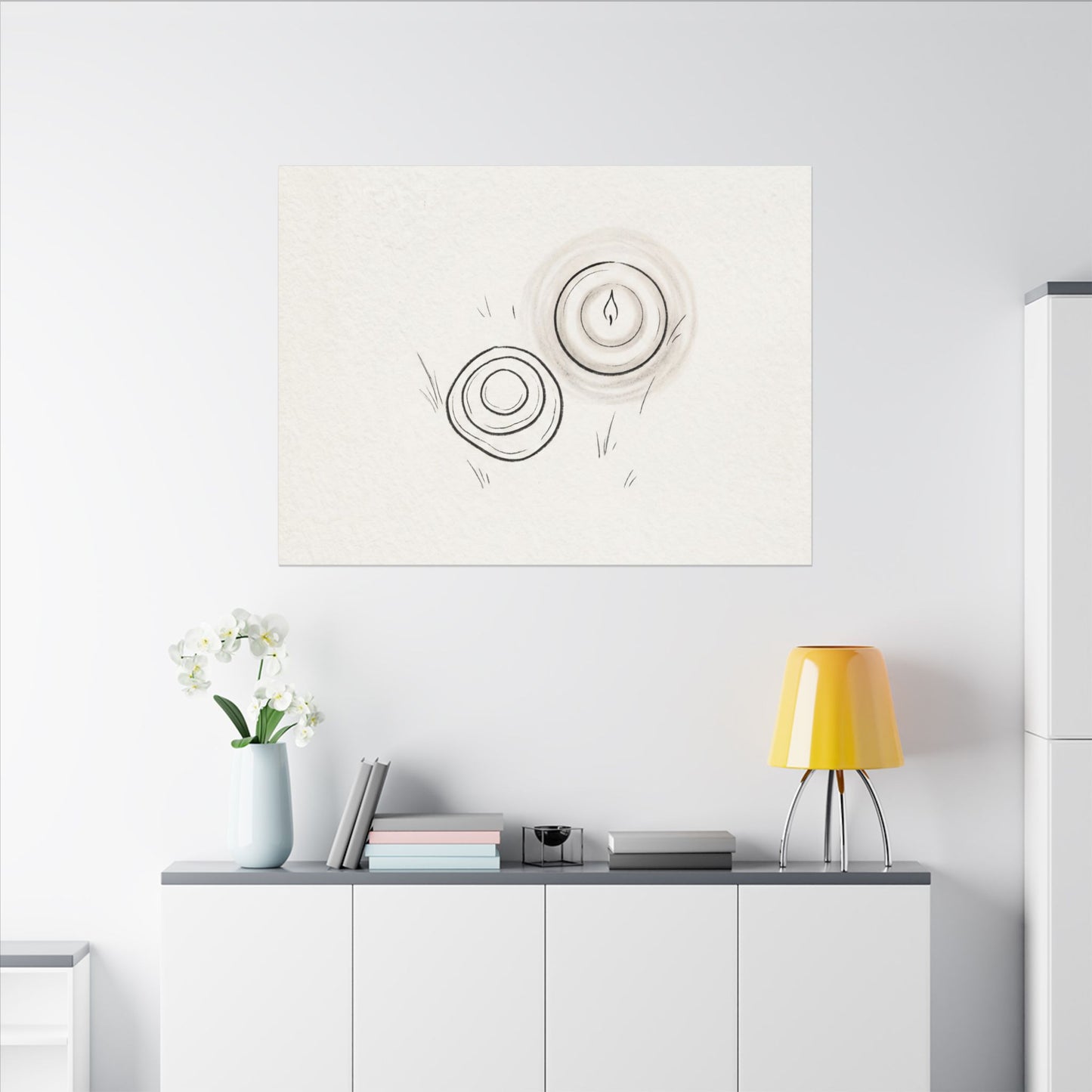 River Stones Canvas Art | Winter Japandi Minimal Line Art