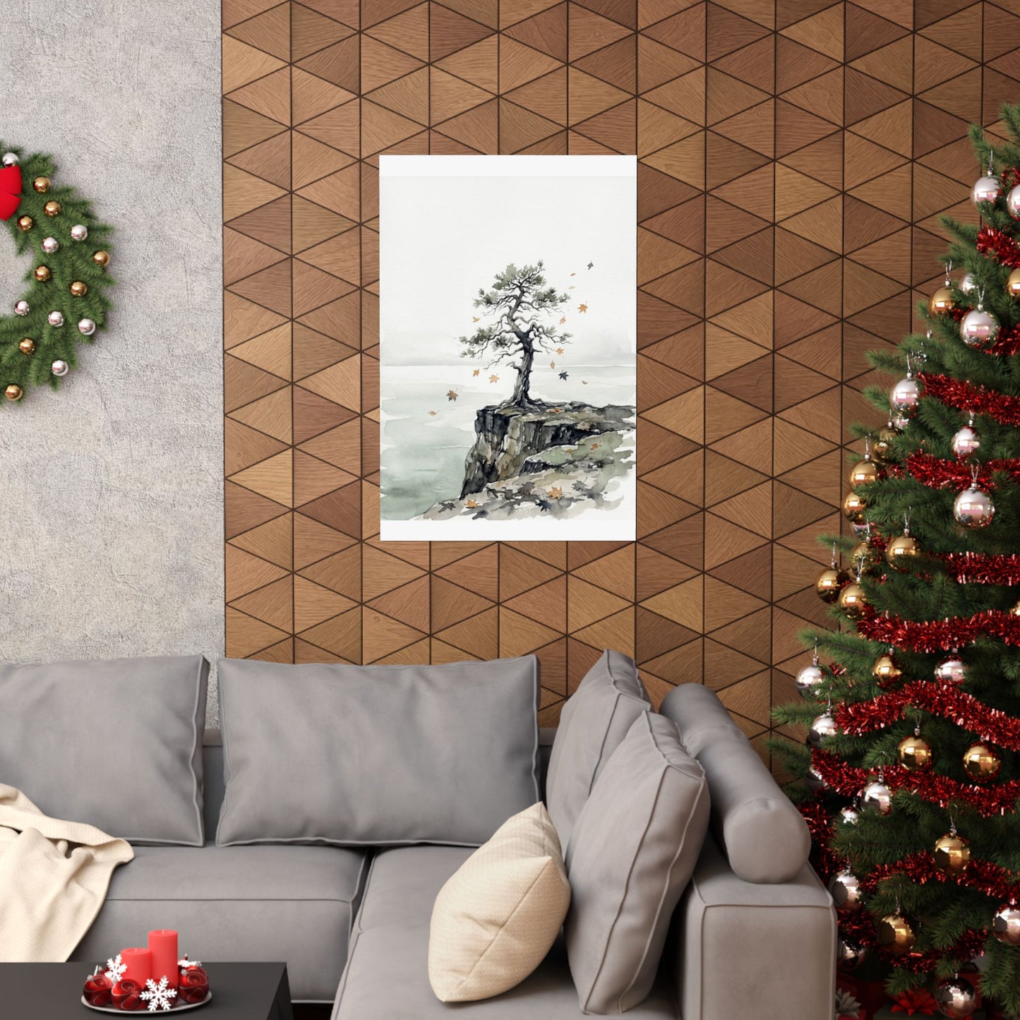 Autumn Pine Tree Watercolor Wall Art Print | Earthy Decor