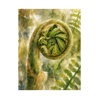 Elegant Fern Unfurling Wall Art Print - Watercolor Japandi