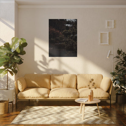 Stone Lantern Spring Canvas Art | Dark Japandi Bold Design