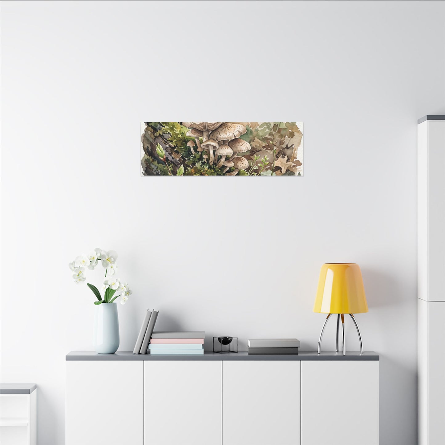 Wild Mushrooms Canvas Art | Spring Japandi Watercolor Art