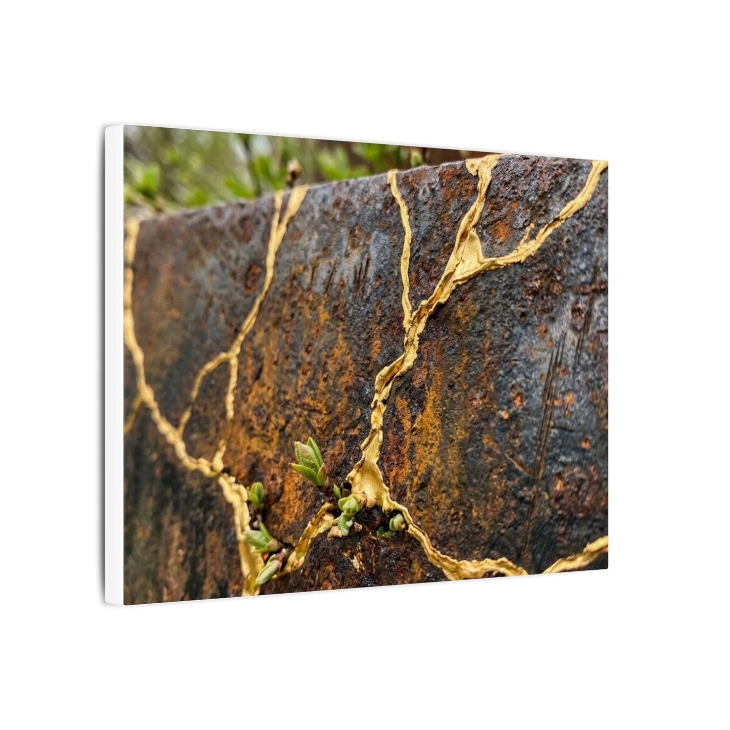 Mono No Aware Rust Patina Canvas Art - Kintsugi Gold Repair