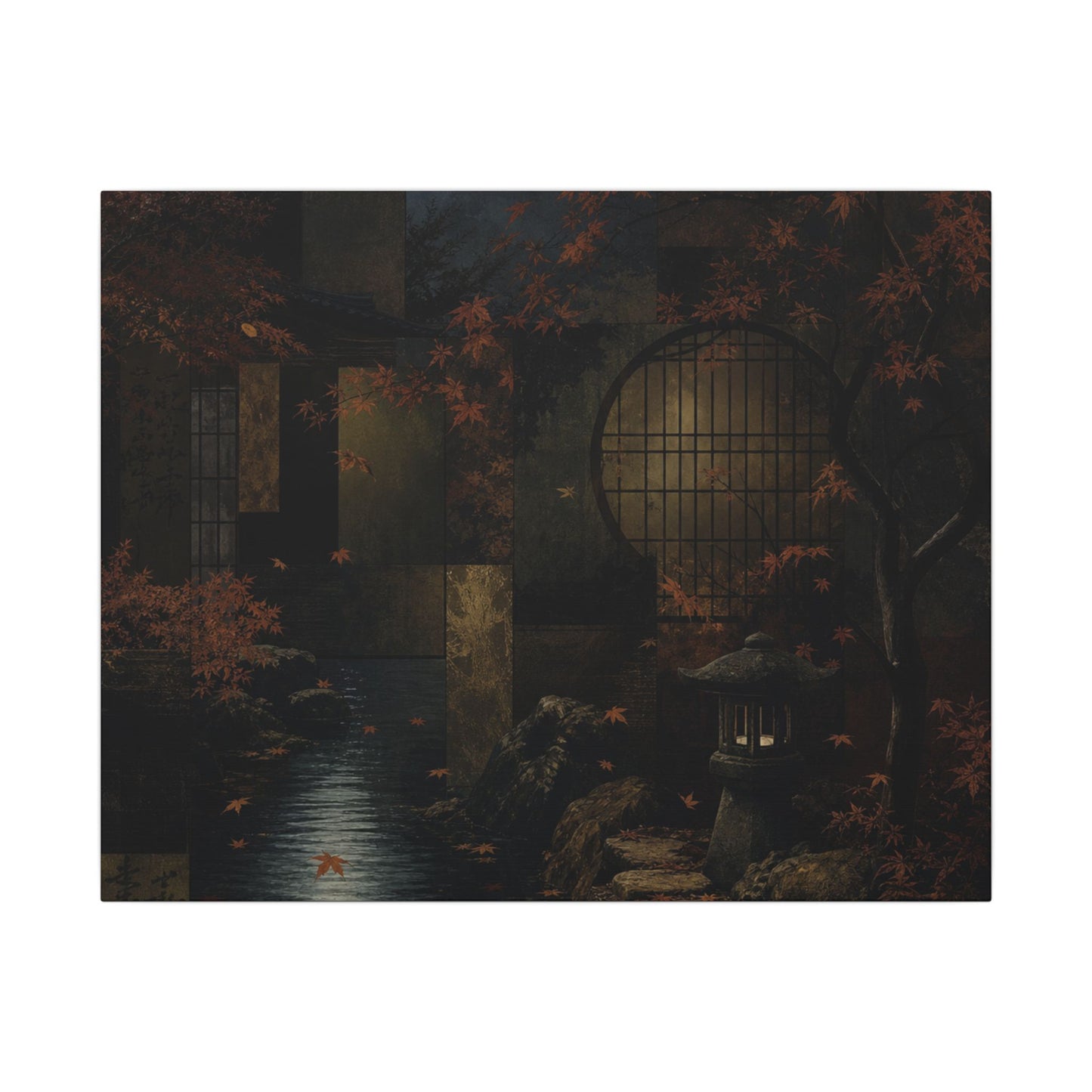 Moonlight Moonlit Garden Canvas Art - Dark Japandi Shibui