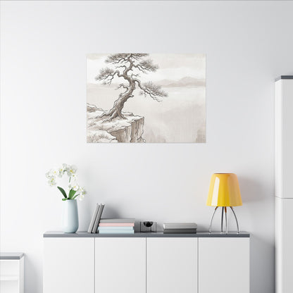 Neutral Pine Tree Canvas Art - Minimal Line Japandi