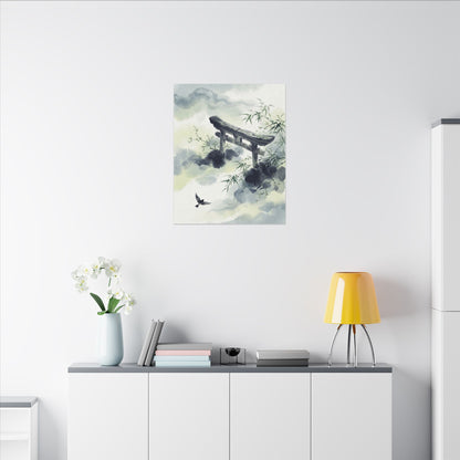 Torii Gate Sumi E Canvas Art | Serene Zen Art