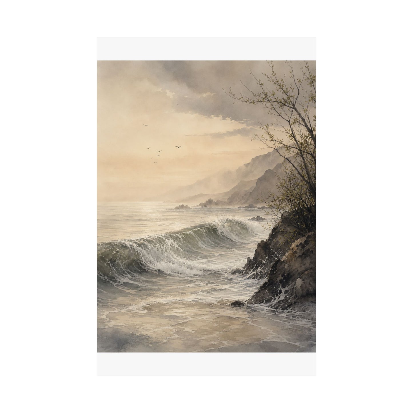 Warm Ocean Wave Wall Art Print - Watercolor Japandi