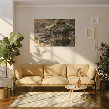Winter Stone Lantern Watercolor Canvas Art | Earthy Decor