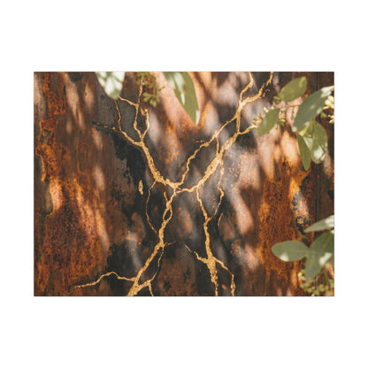 Kanso Rust Patina Canvas Art - Kintsugi Gold Vein