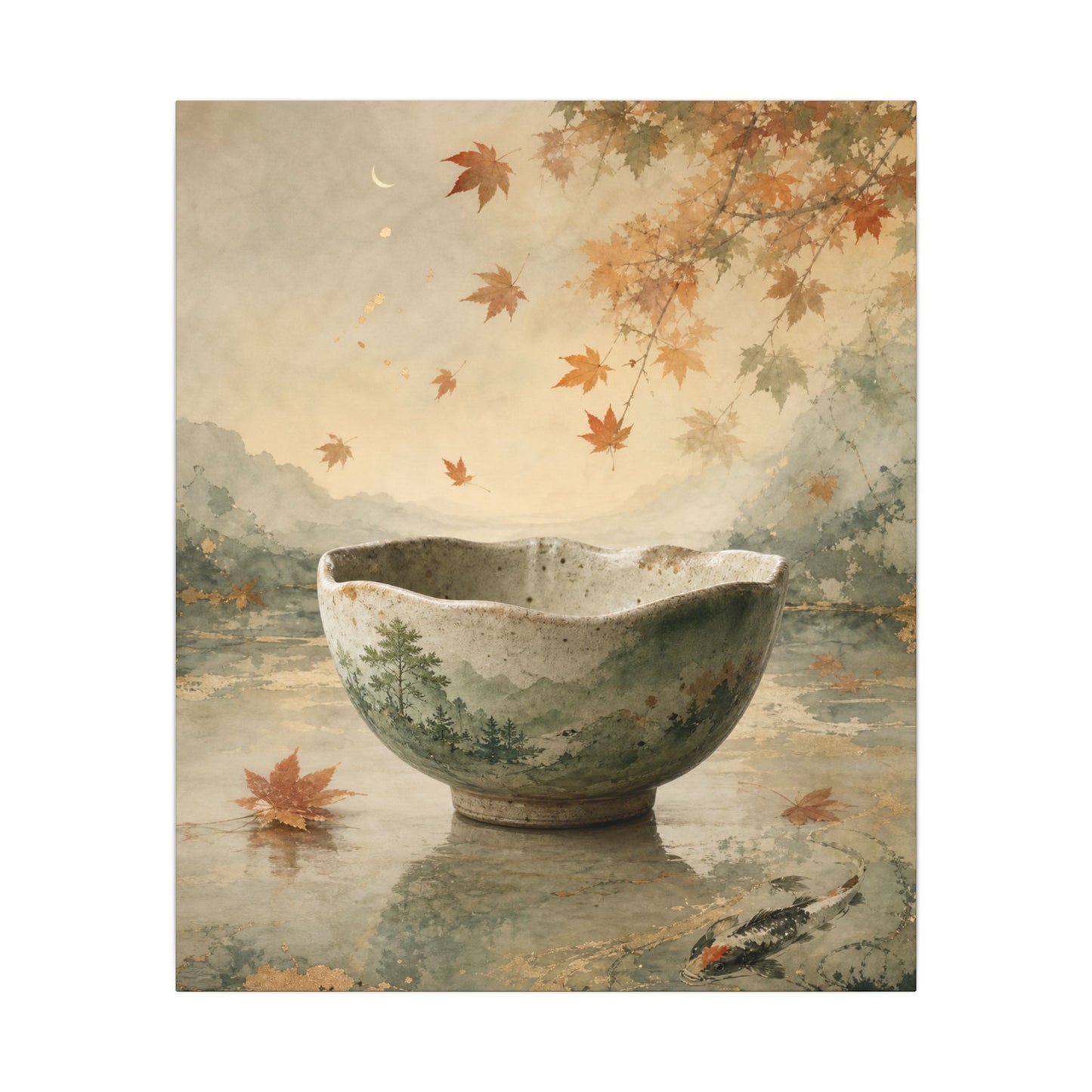 Autumn Ceramic Bowl Watercolor Canvas Art | Cozy Decor
