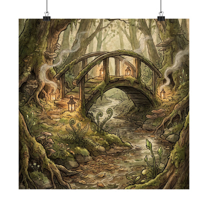 Spring Wooden Bridge Forest Whimsy Wall Art Print | Rustic Decor