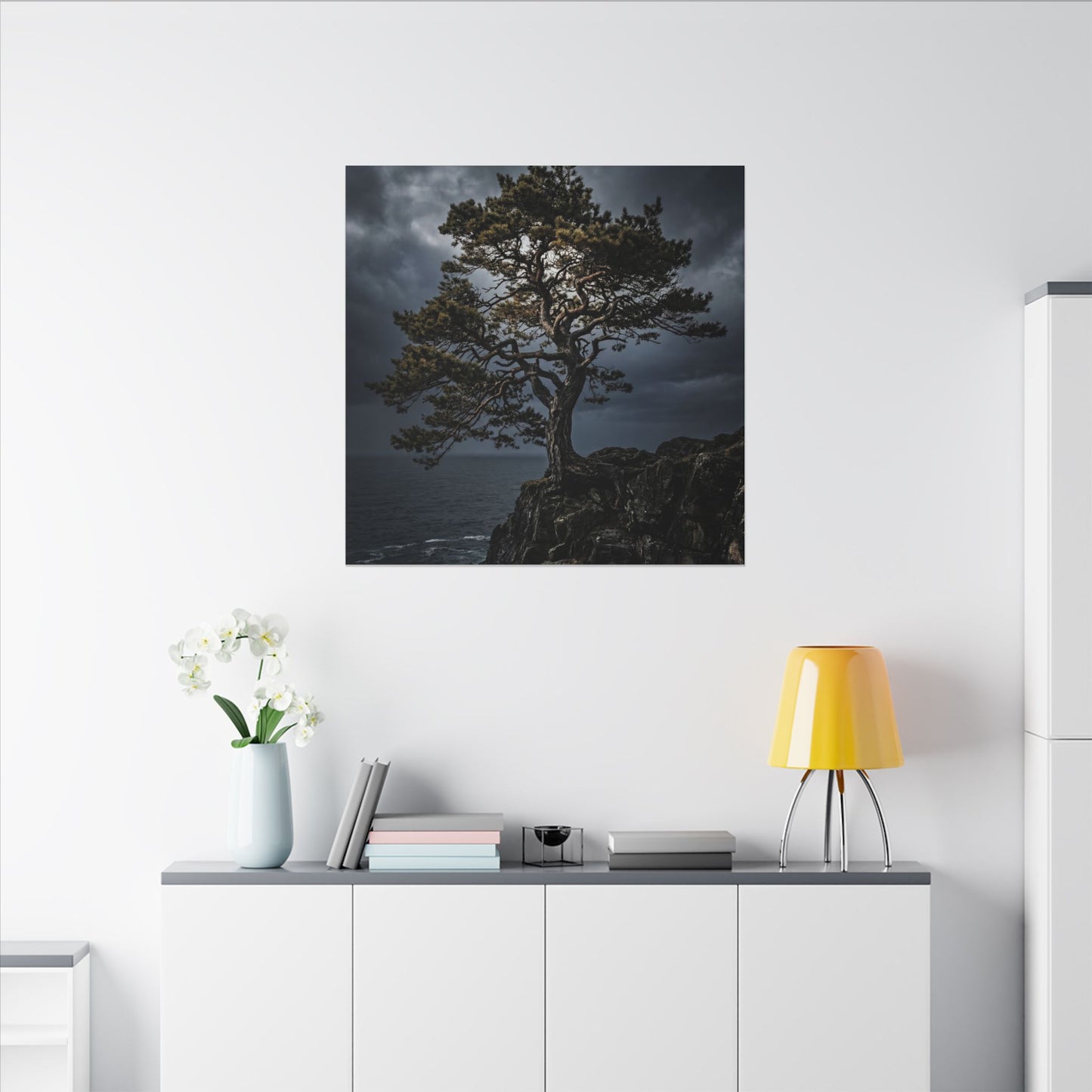 Dappled Pine Tree Canvas Art - Dark Japandi Fukinsei