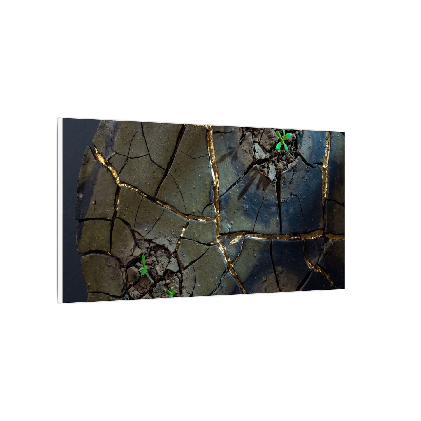 Dark Japandi Cracked Earth in Moonlight | Moody Minimal Canvas Art