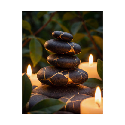 Summer River Stones Gold Vein Wall Art Print | Healing Decor