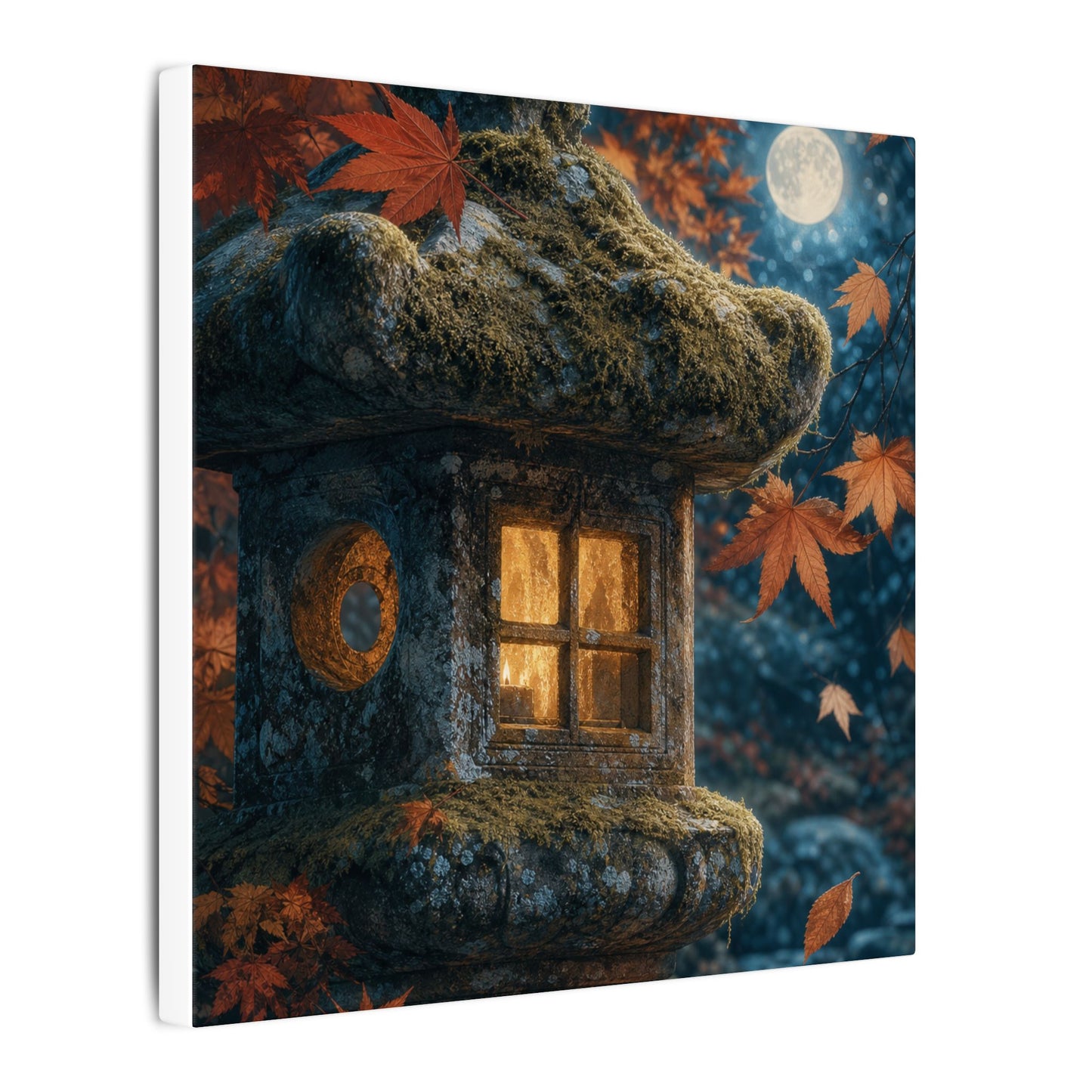Autumn Stone Lantern Forest Whimsy Canvas Art | Earthy Decor