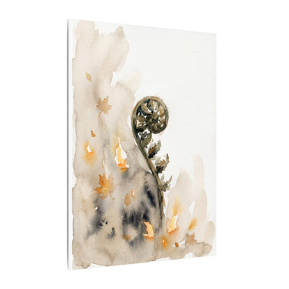 Fern Unfurling Watercolor Canvas Art | Earthy Japandi Art