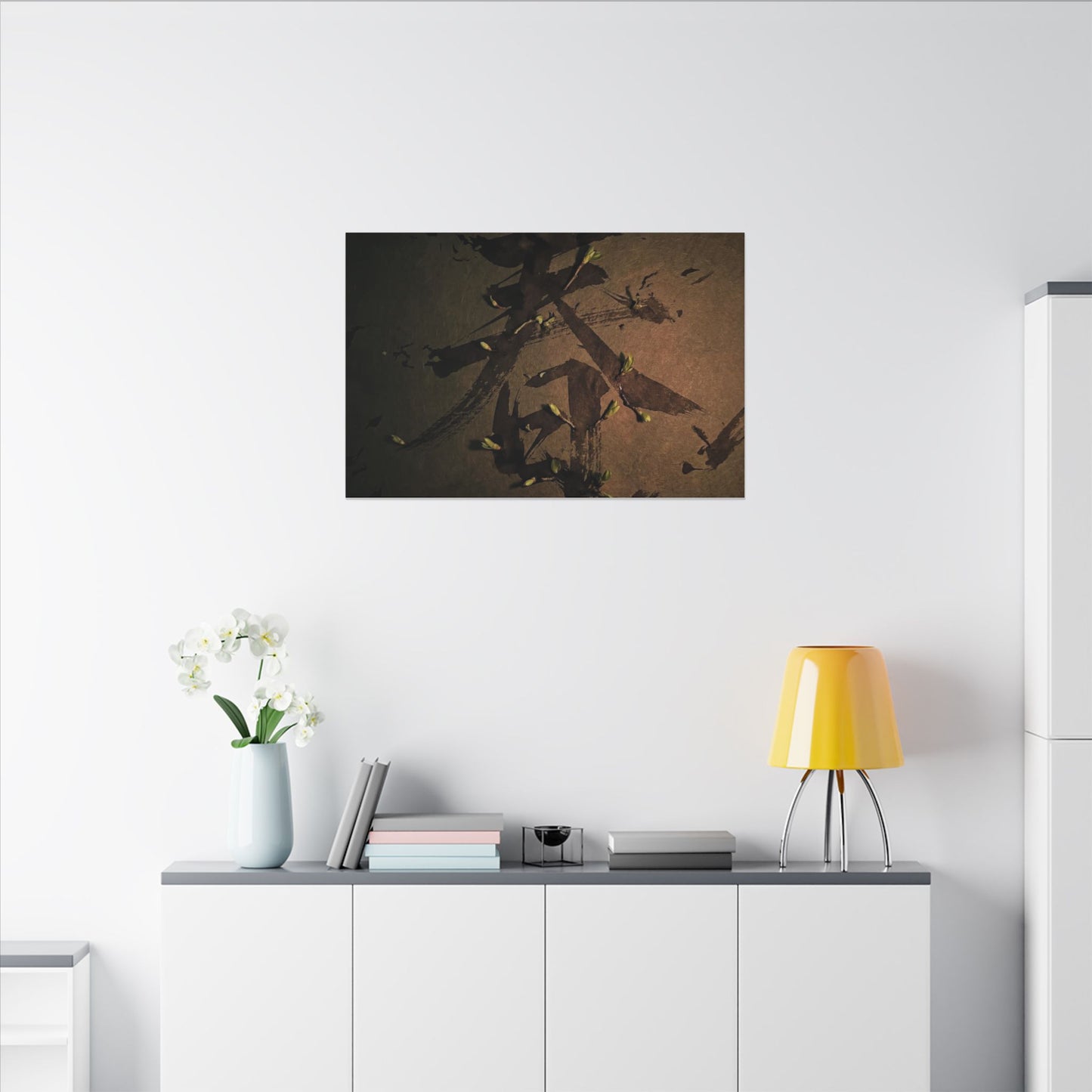 Calligraphy Shadow Zen Canvas Art | Bold Dark Japandi Art