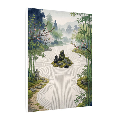 Rock Garden Ukiyo E Inspired Canvas Art | Contemplative Zen Art