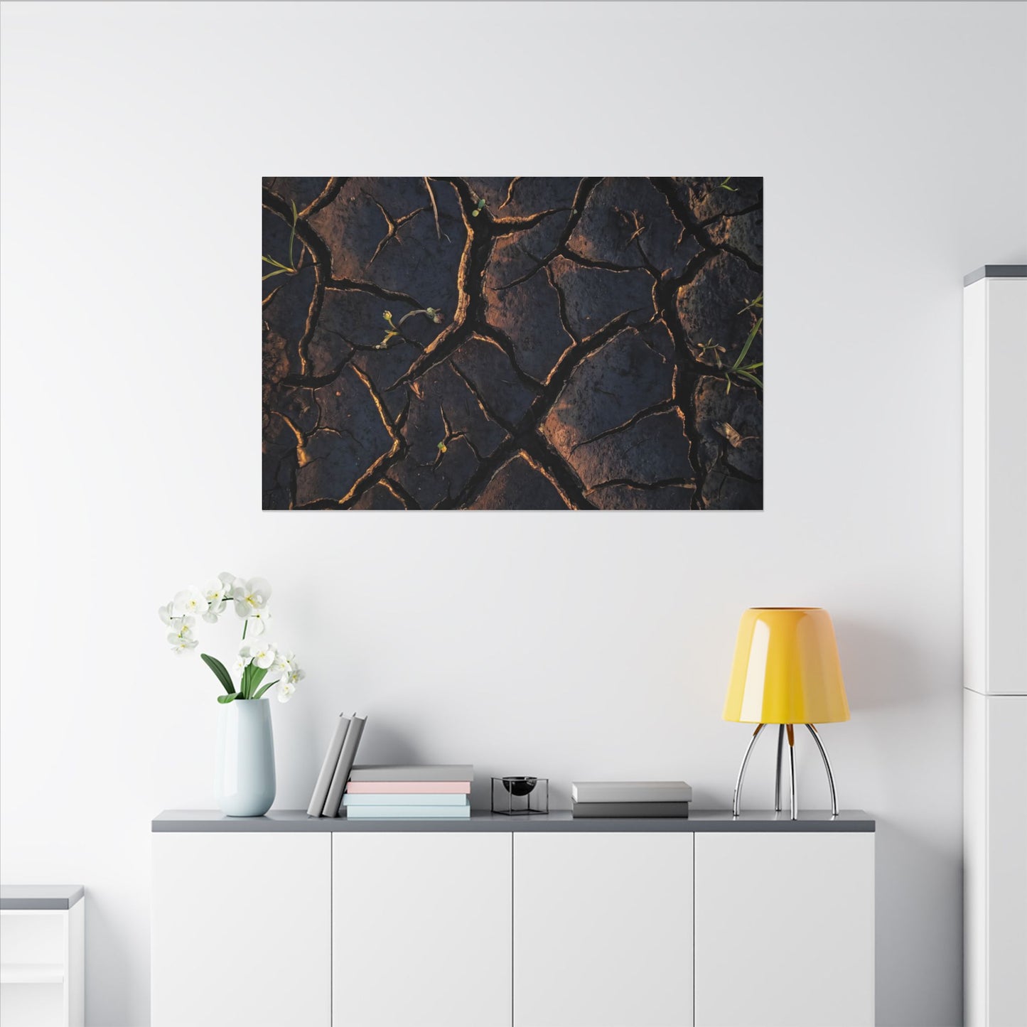 Cracked Earth Moody Minimal Canvas Art | Luxurious Dark Japandi Art