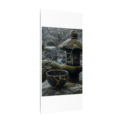Stone Lantern Canvas Art | Winter Kintsugi Gold Repair Art