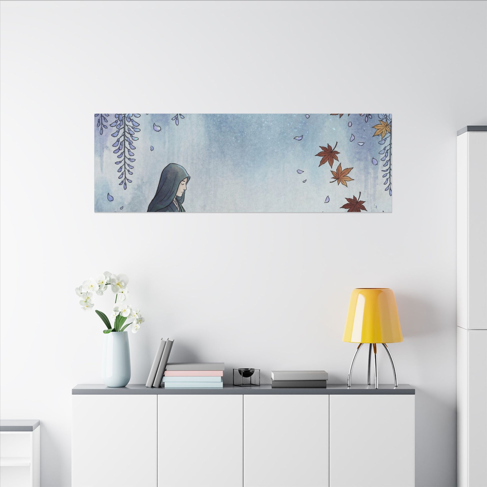 Zen Wisteria in Moonlight | Ukiyo E Inspired Canvas Art Art Print