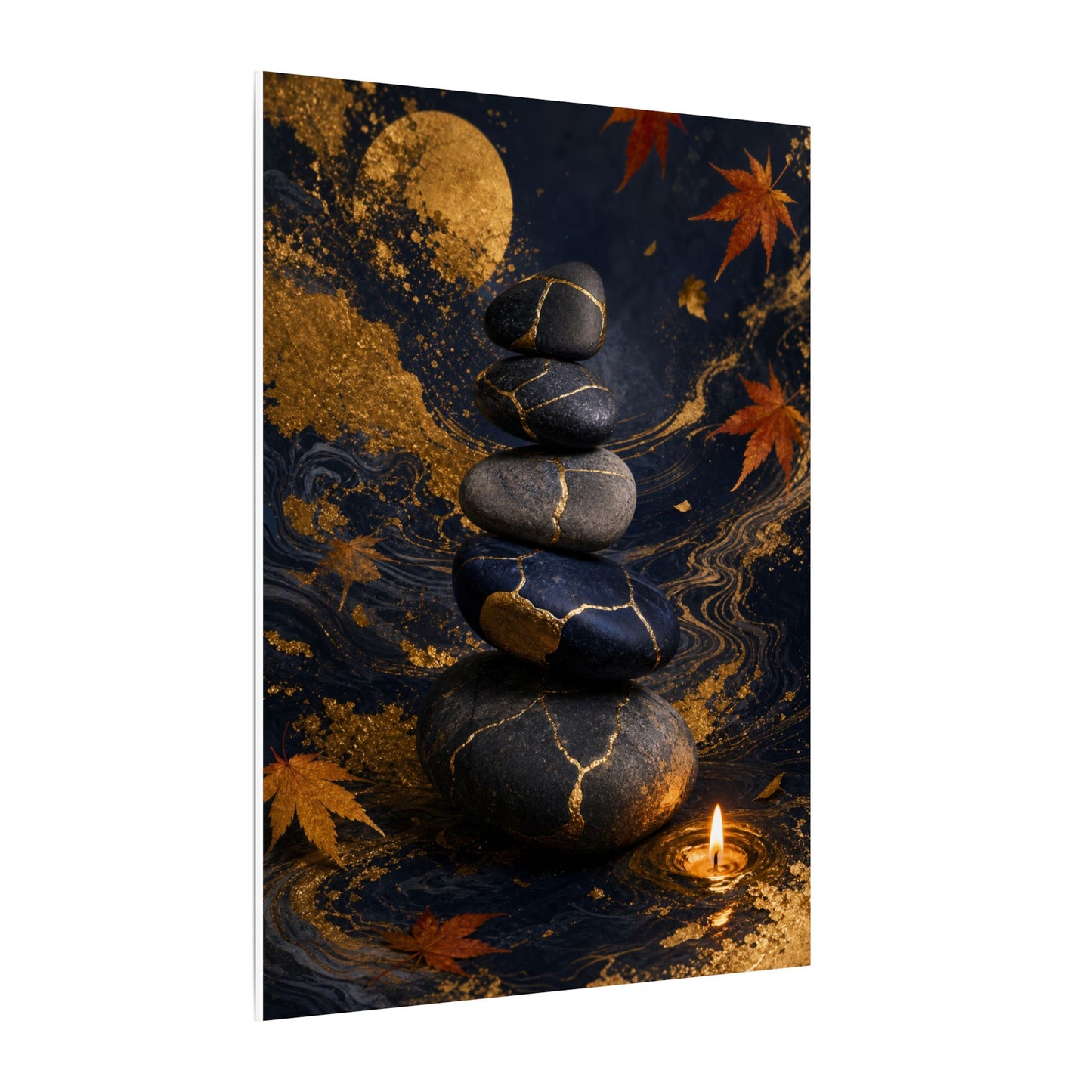 River Stones Autumn Canvas Art | Kintsugi Artful Design