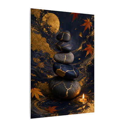 River Stones Autumn Canvas Art | Kintsugi Artful Design