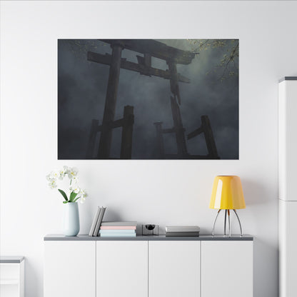 Dark Japandi Torii Gate in Dappled | Moody Minimal Canvas Art