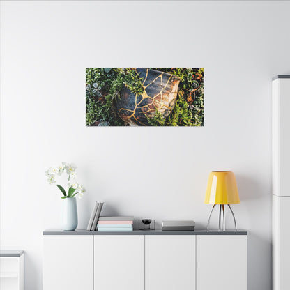 Artful Moss Close Up Canvas Art - Gold Repair Kintsugi