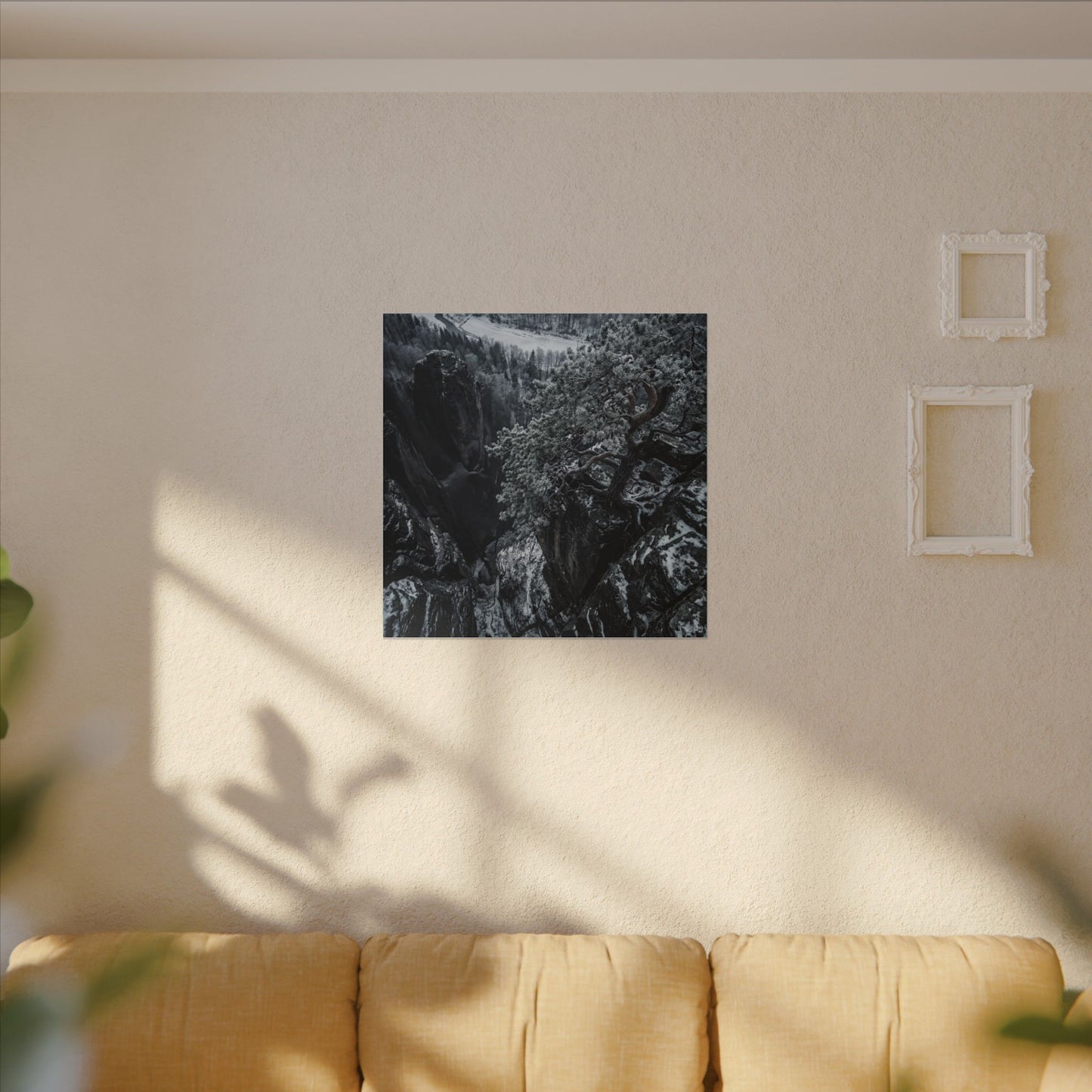 Dark Japandi Pine Tree in Dappled | Dark Texture Canvas Art