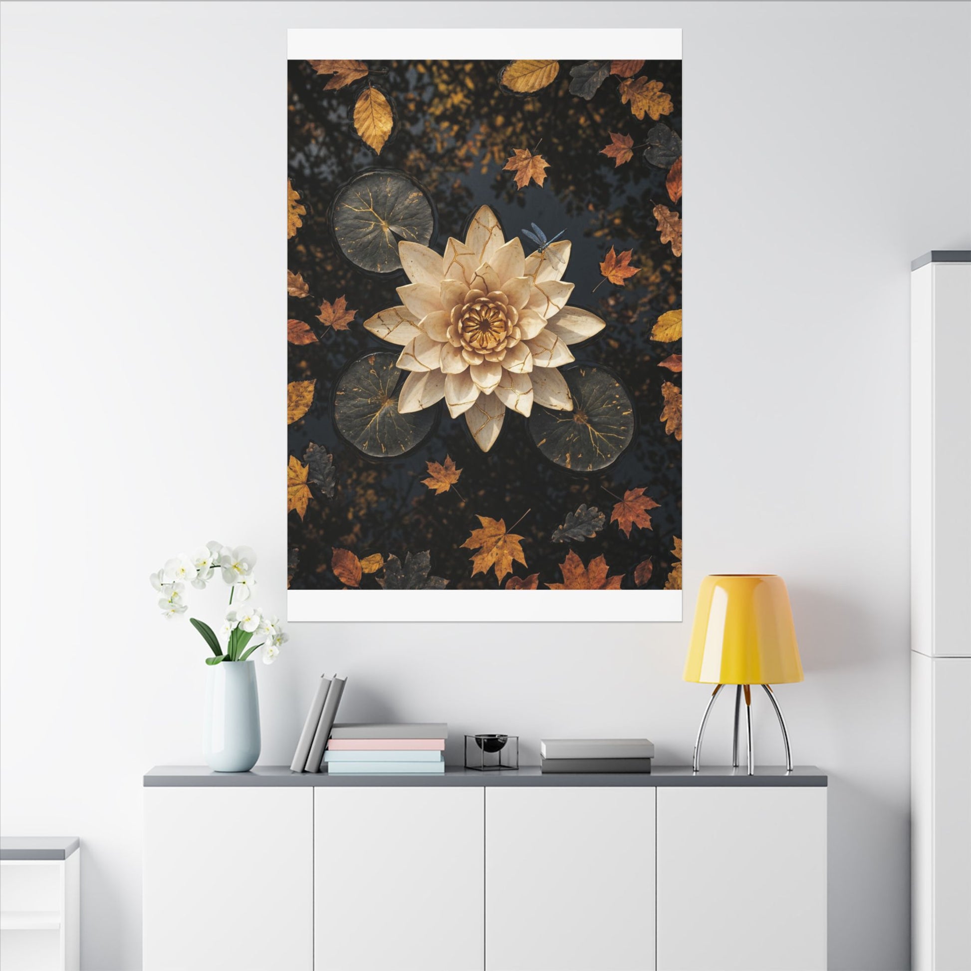 Healing Lotus Flower Canvas Art - Gold Repair Kintsugi Art Print