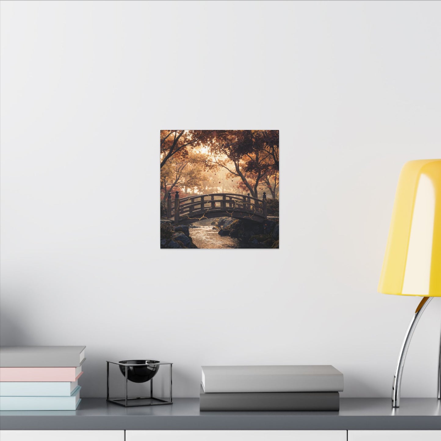 Autumn Wooden Bridge Gold Vein Canvas Art | Resilient Decor