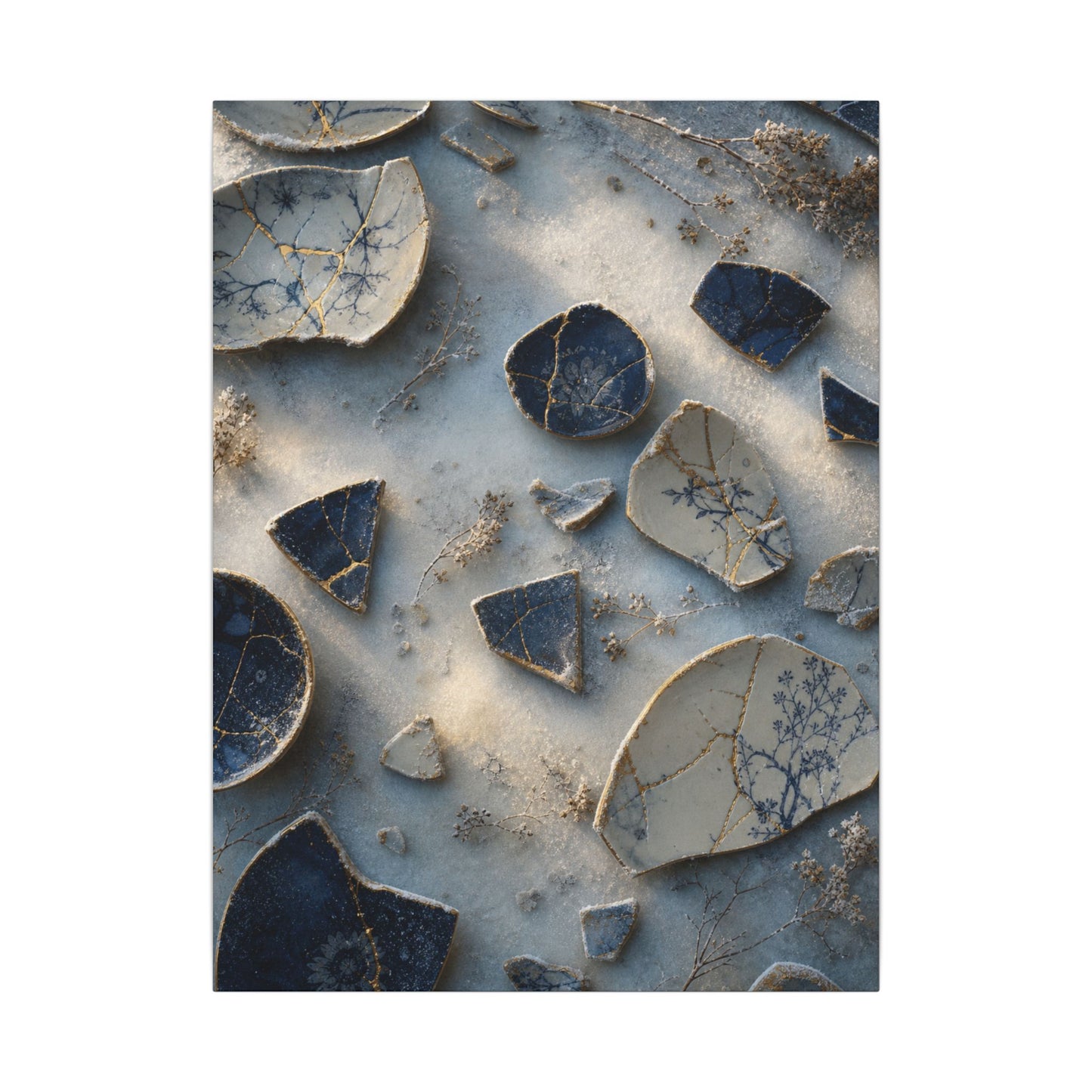 Broken Pottery Canvas Art | Winter Kintsugi Gold Vein Art