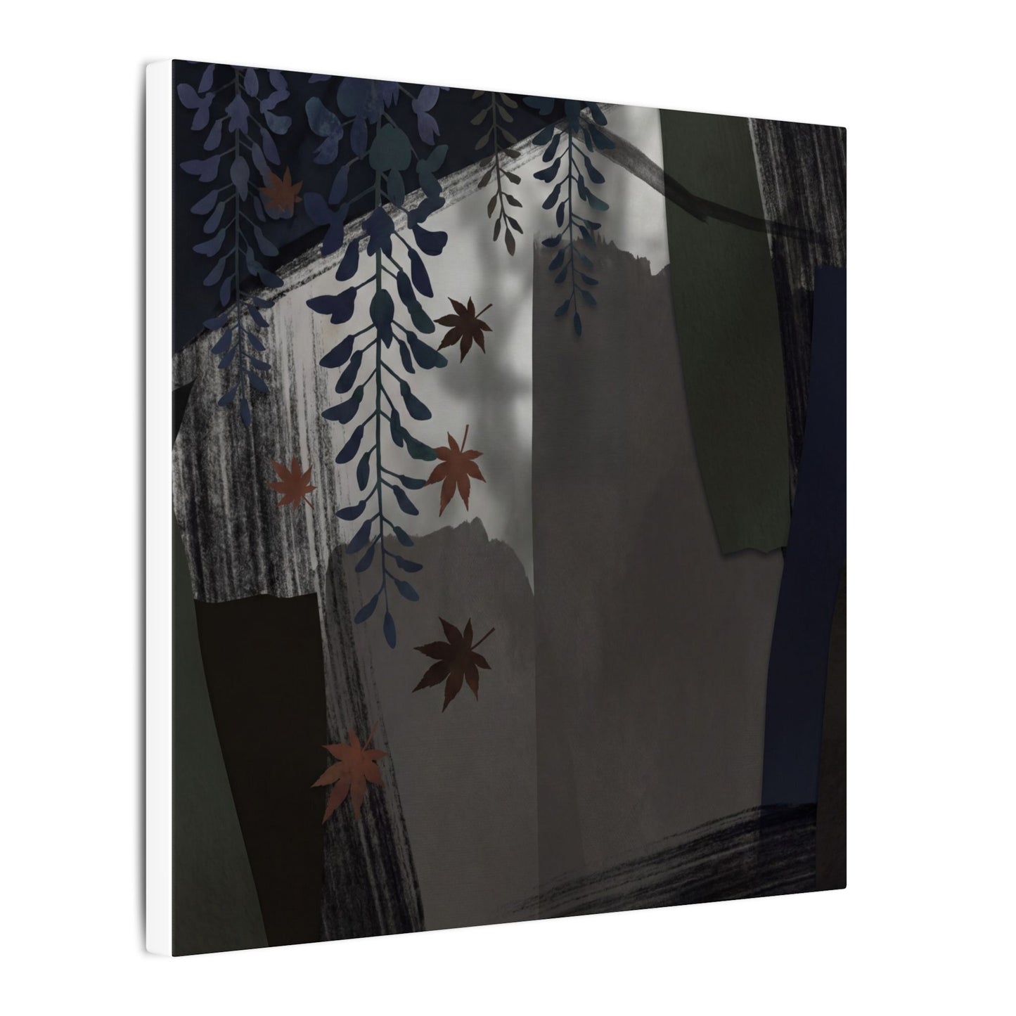 Wisteria Autumn Canvas Art | Dark Japandi Moody Design