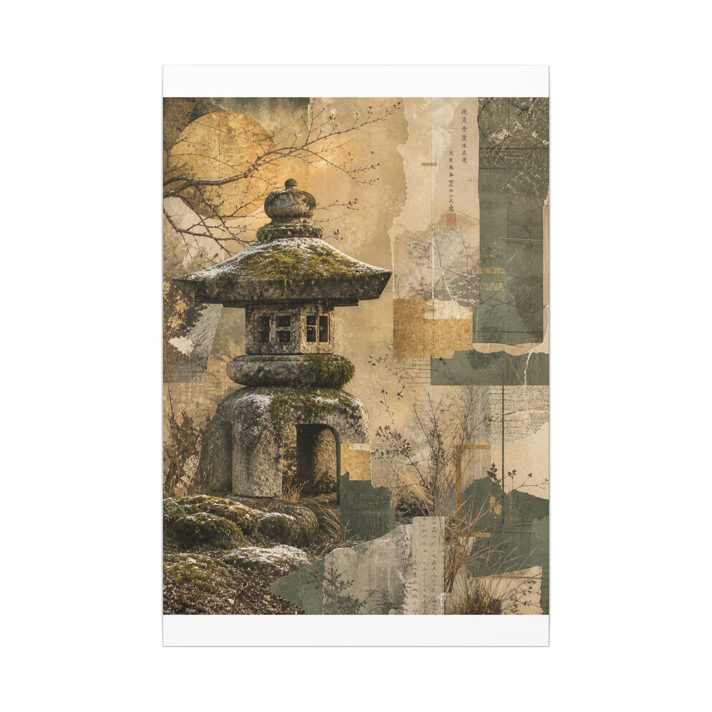 Elegant Stone Lantern Canvas Art - Texture Japandi