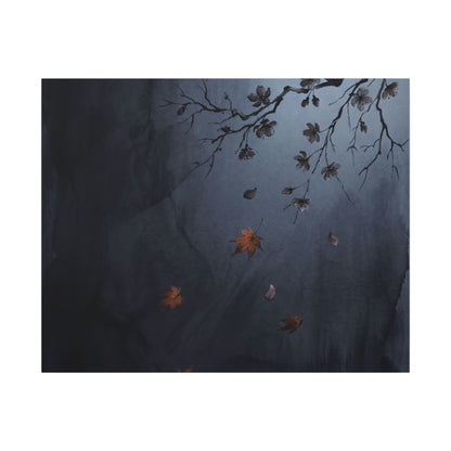 Autumn Cherry Blossom Charcoal Ink Canvas Art | Atmospheric Decor