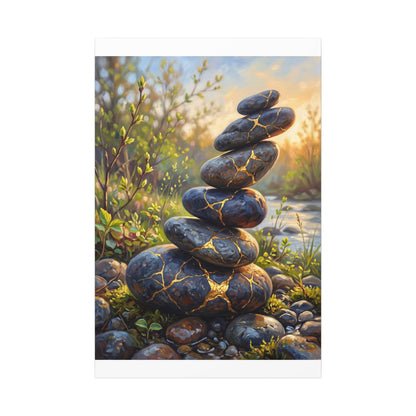 Spring River Stones Gold Repair Canvas Art | Healing Decor