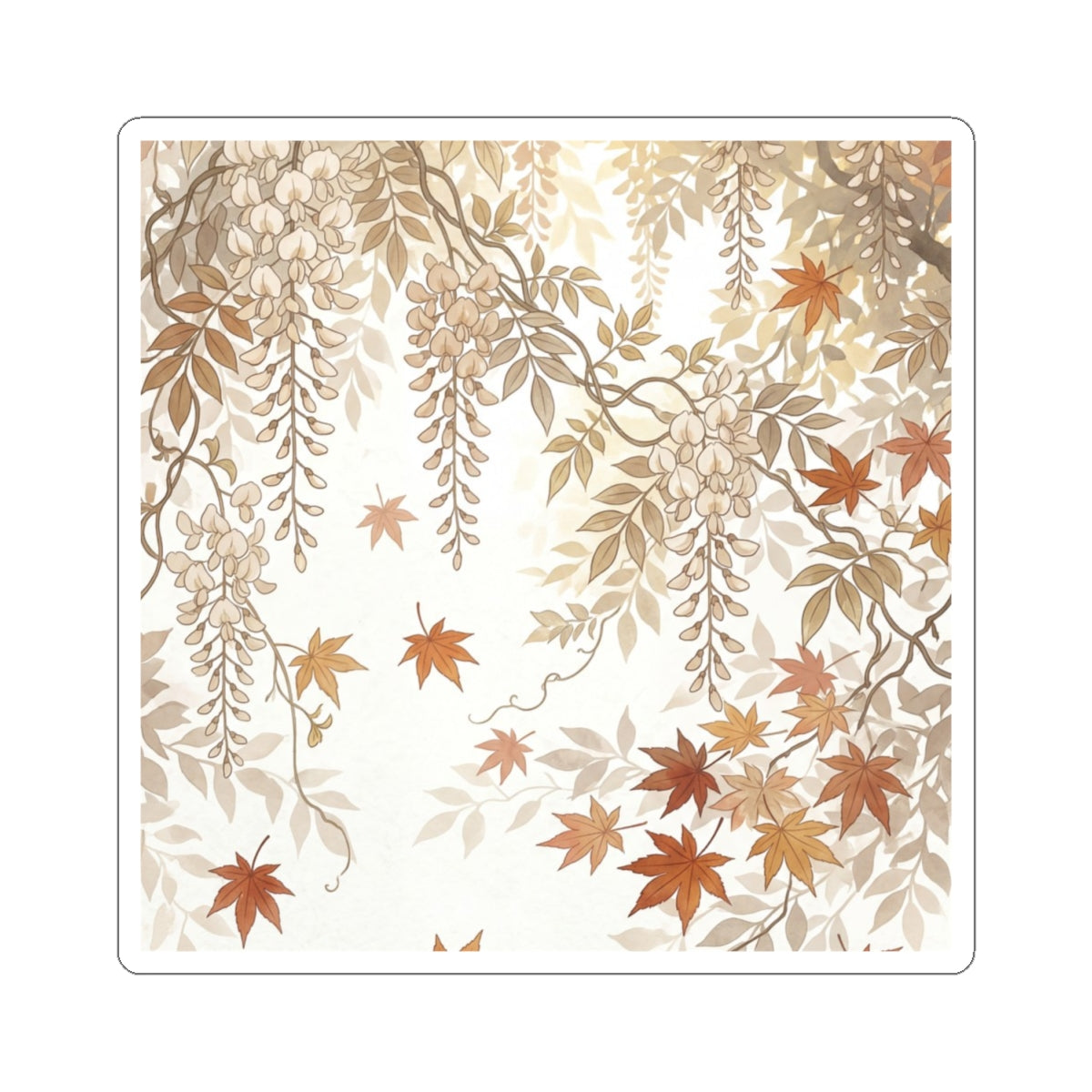 Wisteria Sticker | Autumn Japandi Japanese Pattern Art Art Print