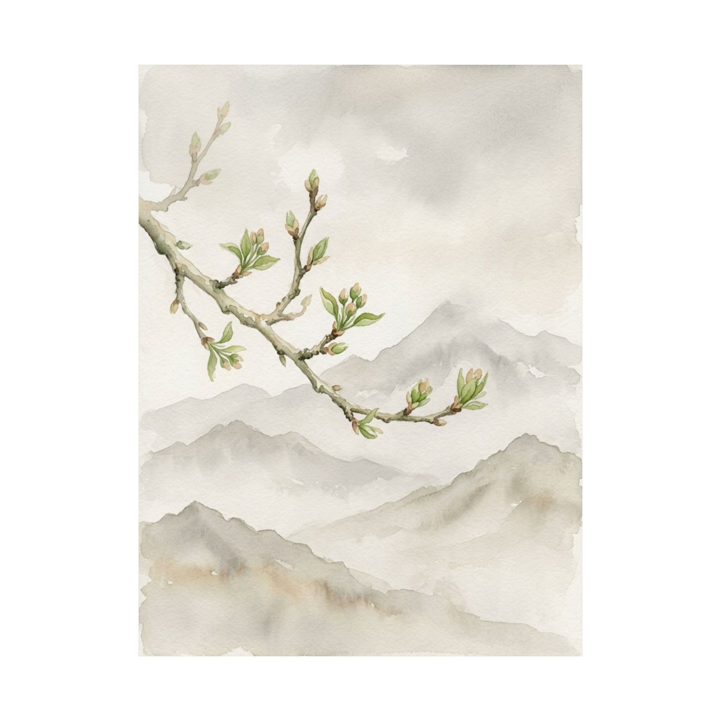 Overcast Mountain Mist Wall Art Print - Japandi Mono No Aware
