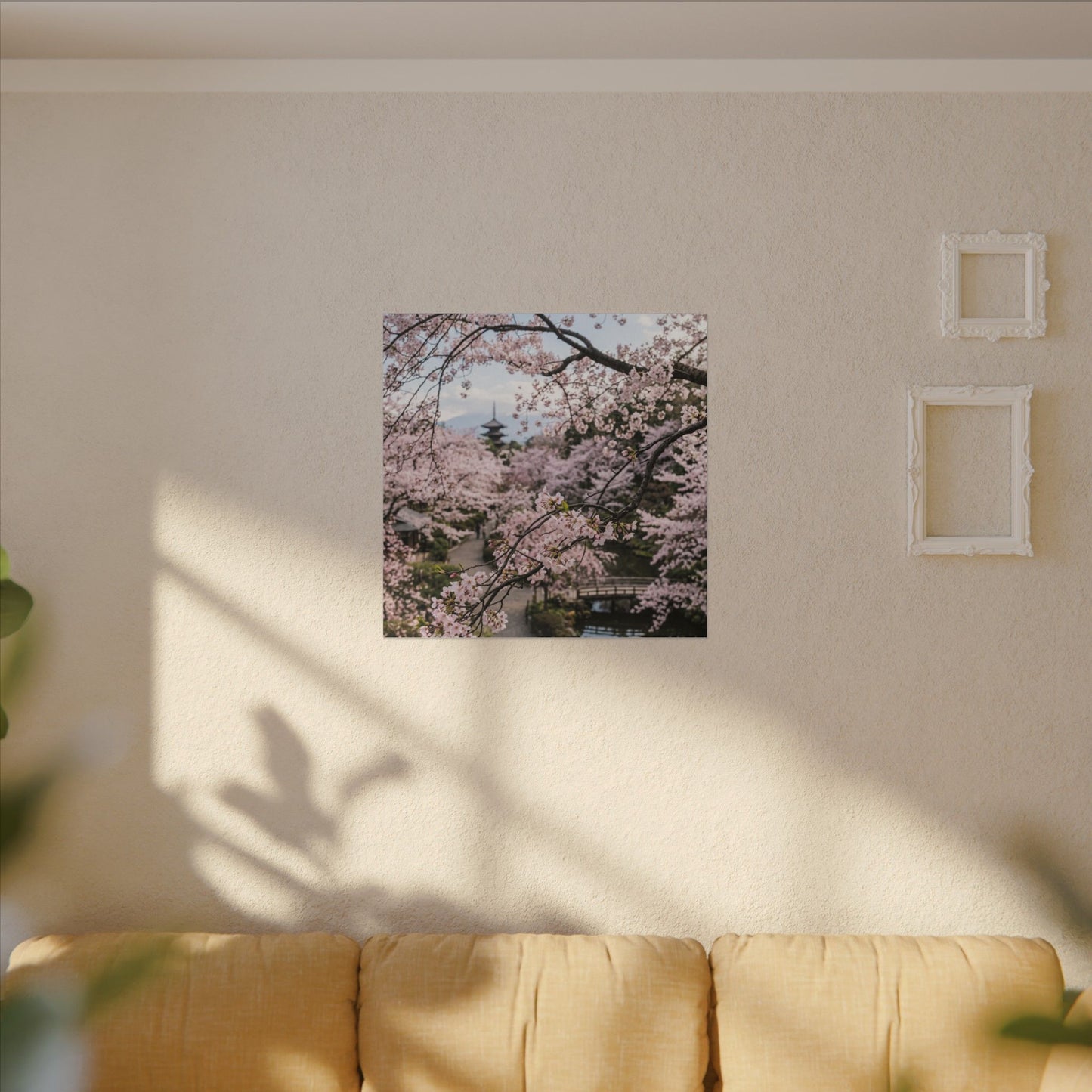 Cherry Blossom Winter Canvas Art | Dark Japandi Luxurious Design