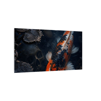 Koi Pond Canvas Art | Winter Dark Japandi Shadow Zen Art