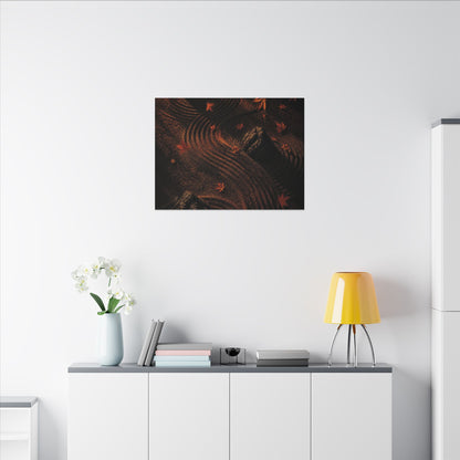 Dark Japandi Rock Garden in Golden Hour | Charcoal Ink Canvas Art