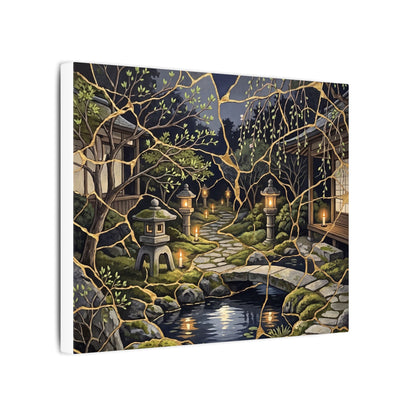 Kintsugi Moonlit Garden in Candlelight | Gold Vein Canvas Art