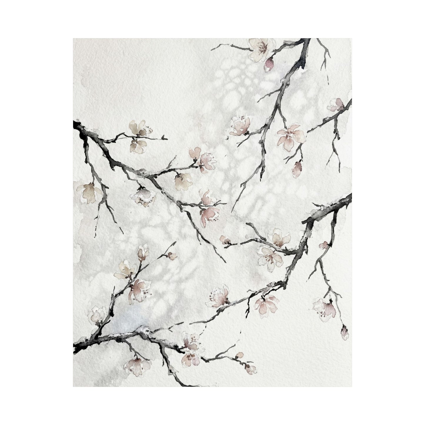 Winter Cherry Blossom Watercolor Wall Art Print | Elegant Decor