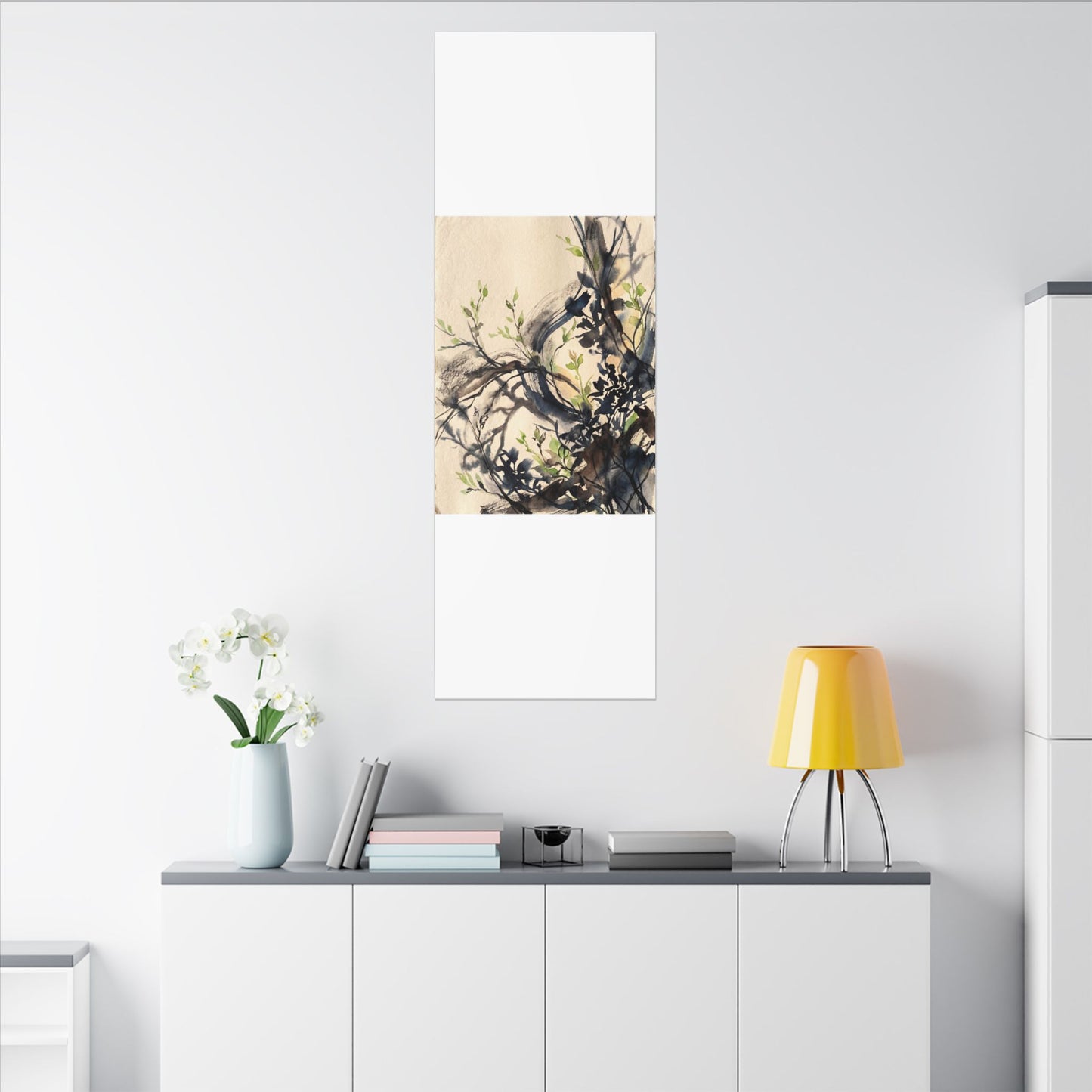 Ma Shadow Play Canvas Art - Dark Japandi Charcoal Ink