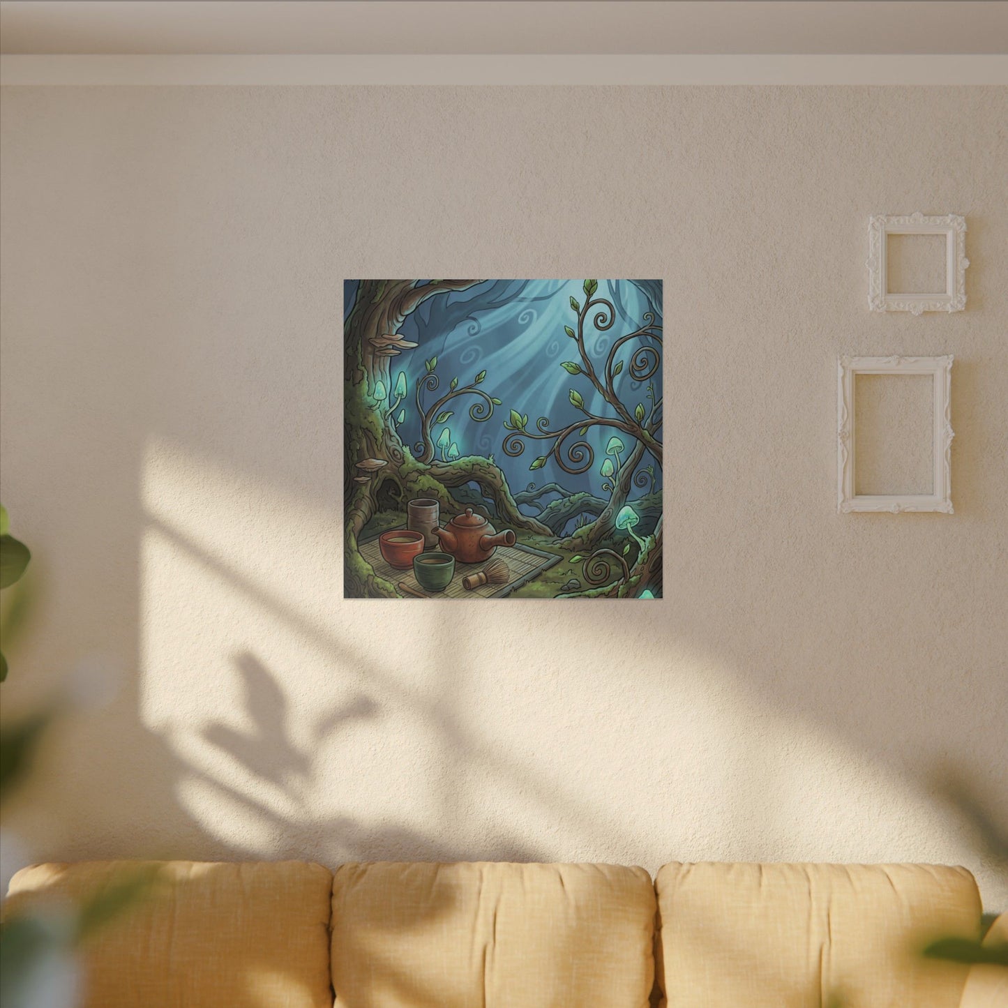 Spring Tea Ceremony Forest Whimsy Canvas Art | Cozy Decor