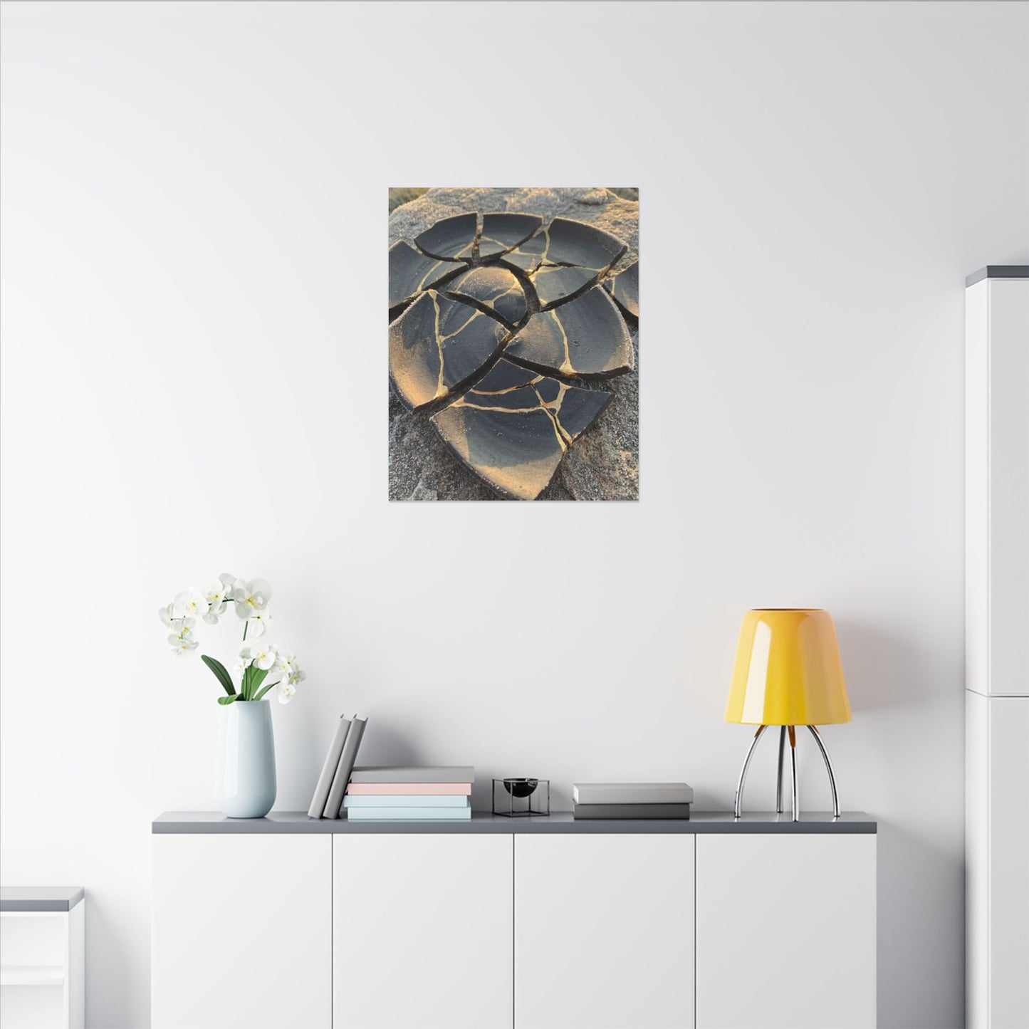 Broken Pottery Winter Canvas Art | Kintsugi Resilient Design