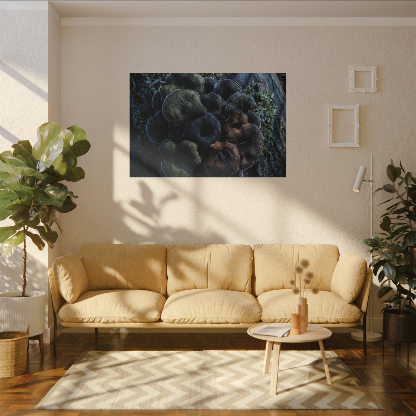Wild Mushrooms Moody Minimal Canvas Art | Moody Dark Japandi Art