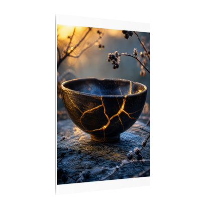 Ceramic Bowl Canvas Art | Winter Kintsugi Gold Repair Art