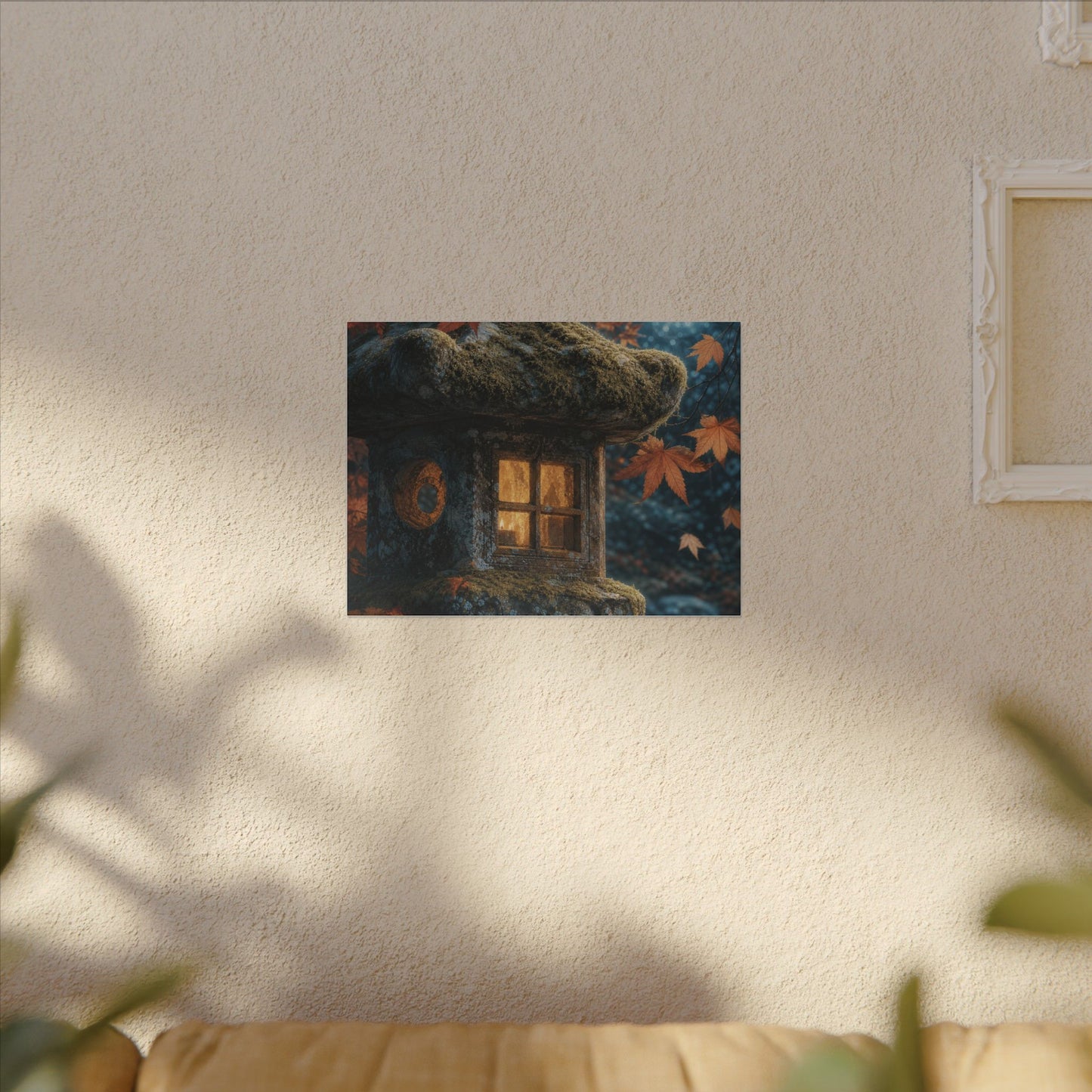 Autumn Stone Lantern Forest Whimsy Canvas Art | Earthy Decor