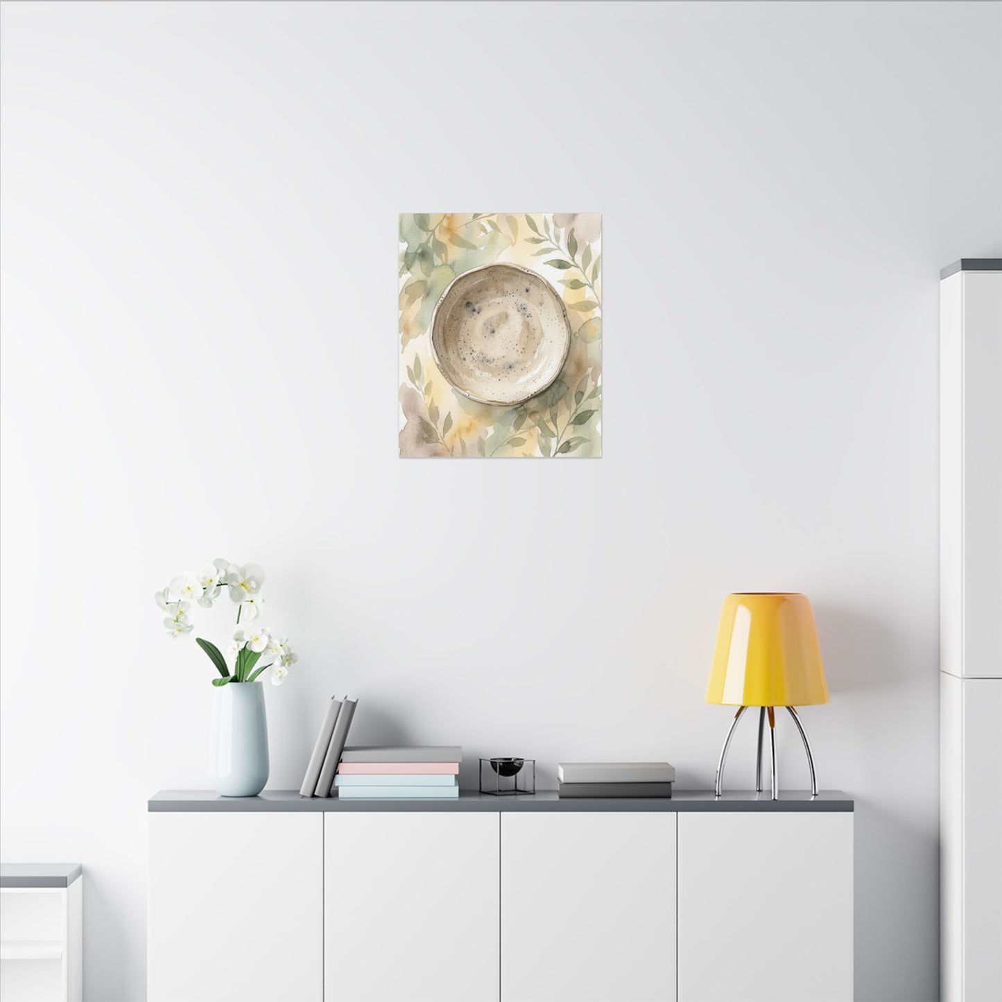 Ceramic Bowl Watercolor Canvas Art | Warm Japandi Art